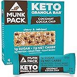 Munk Pack Keto Granola Bar Coconut Cocoa Chip, Grain Free and Vegan Free, 1g Sugar, 2g Net Carbs, 4g Protein (Pack Of 4)