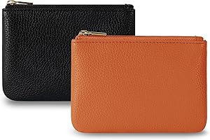 Chelmon PU Leather Coin Purse Pouch Change Holder Small With Zipper for Men Women 2 PCS Set (Black&Brown)