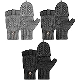 SATINIOR 3 Pairs Winter Fingerless Wool Gloves Warm Knitted Convertible Mittens Flap Cover Texting Mittens for Women Men