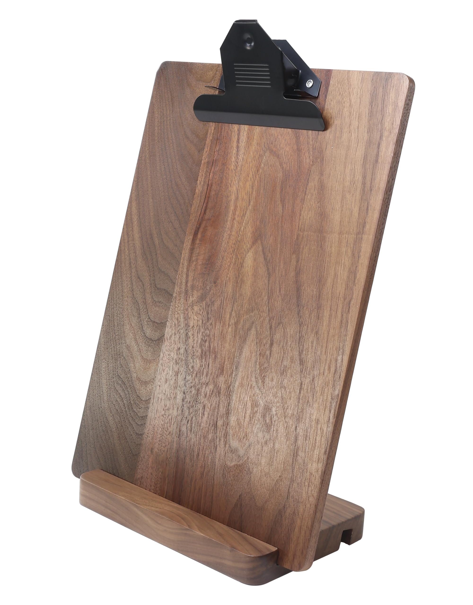 Photo 1 of Solid Hardwood Walnut Clipboard with Stand,Wooden Menu Holder for Restaurant,Tabletop Display Stands,Bar Countertop Receipt Holder,Standing Clip Boards 8.5x11 with High Capacity Metal Clip