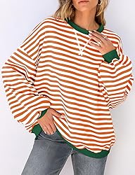 UEU Women's Casual Long Sleeve Color Block Striped