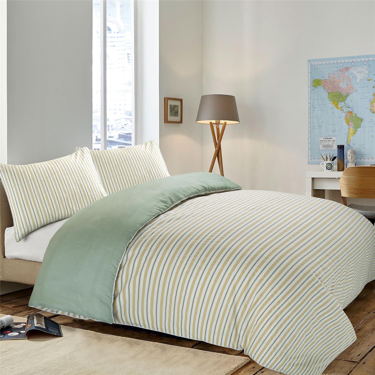 Soft Cotton Rich Chambray Woven Multi Colour Stripe Striped Reversible