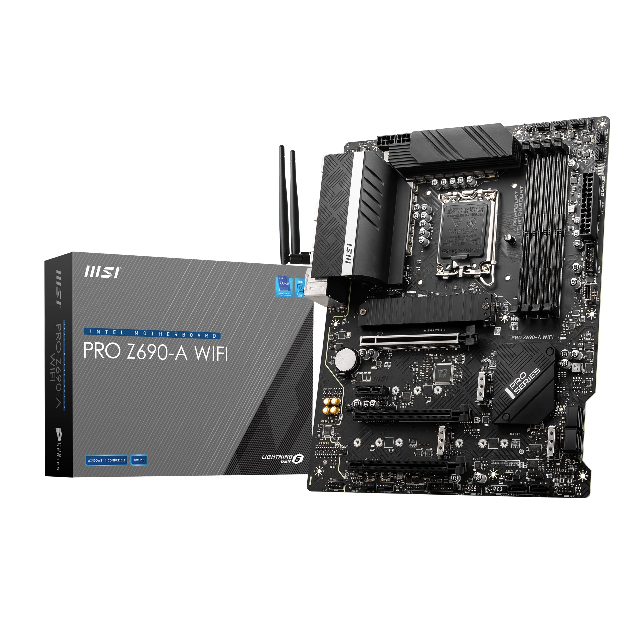 MSI PRO Z690-A WIFI Motherboard ATX - Intel Core 12th Gen Processors Ready, LGA 1700-14 Duet Rail 55A VRM, Memory Boost (DDR5-6400MHz/OC), 1x PCIe 5.0 x16, 3x M.2 Gen4 x4, HDMI, 2.5G LAN, Wi-Fi 6E