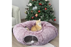 AUOON Cat Tunnel Bed for Indoor Cats - Christmas Tree Cat Tunnel, Circle Peekaboo Cat Cave with Washable Mat for Indoor Cats Kitten Kitty Puppy Rabbit Ferret (Rosiness)