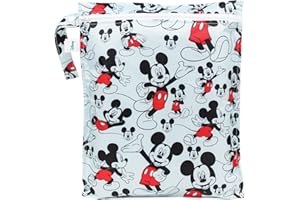 Bumkins Disney Waterproof Wet Bag for Baby, Travel, Swim Suit, Cloth Diapers, Pump Parts, Pool, Gym Clothes, Toiletry, Strap to Stroller, Daycare, Zipper Reusable Bag, Packing Pouch, Mickey Mouse