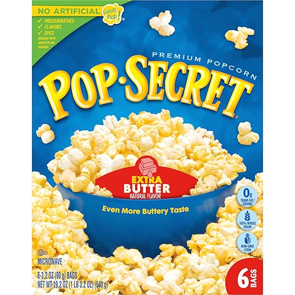 POP SECRET MICROWAVE POPCORN, EXTRA BUTTER FLAVOR, 3.2 OZ SHARING BAGS, 6 CT