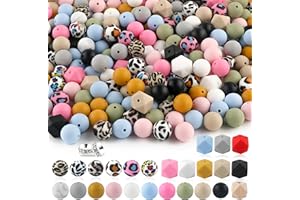 Sunrony 150pcs Silicone Beads, 15mm Silicone Beads, Silicone Beads for Keychain Making，Silicone Beads 15mm Bracelet Making Kit and Loose Round Silicone Beads for Pens (Leopard)