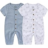 Ruliby Baby Girl Romper Button Jumpsuit Summer Infant Boy Clothes for 0-24 Months