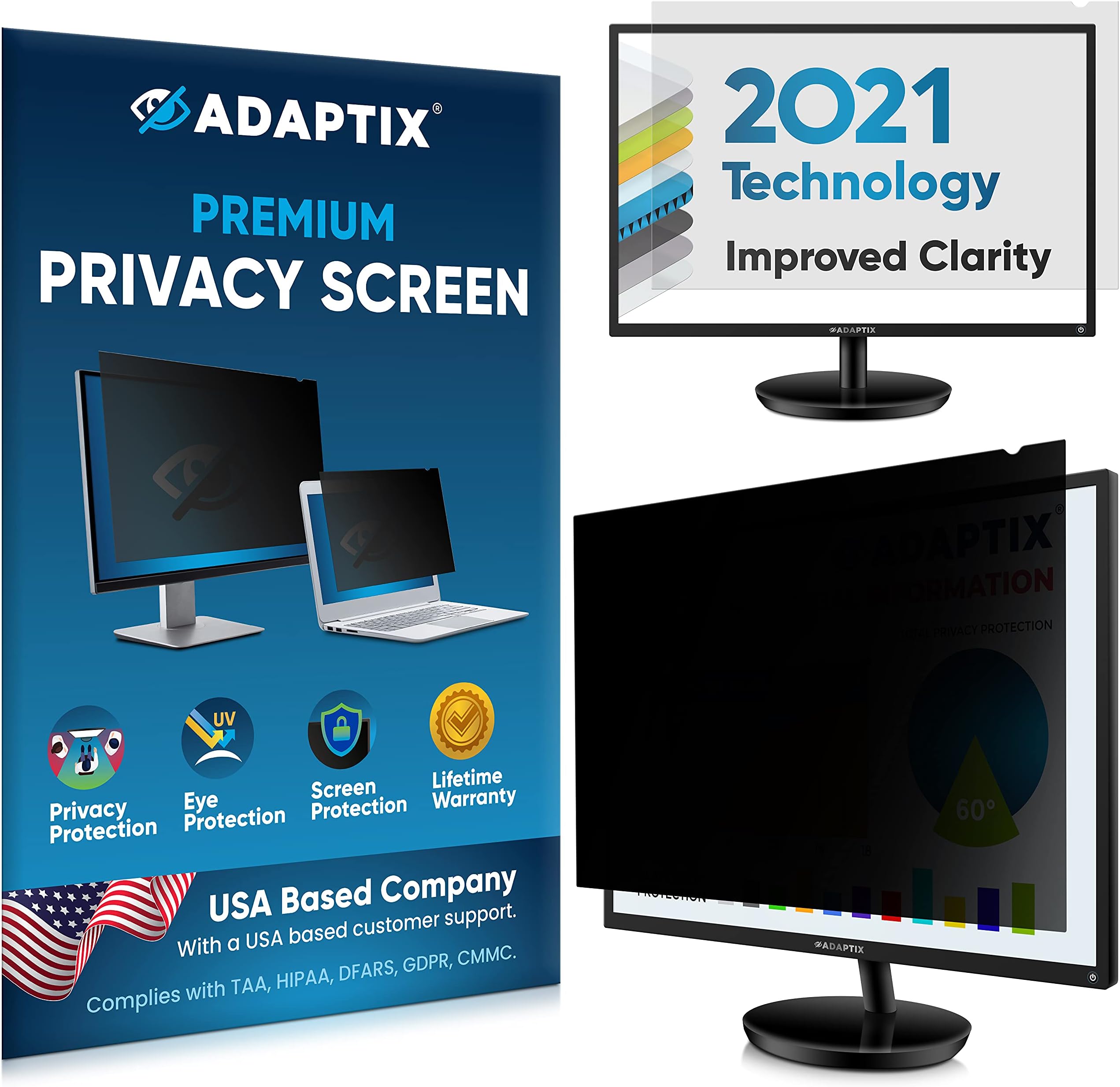 Monitor Privacy Screen 24” – Info Protection for Desktop Computer Security – Anti-Glare, Anti-Scratch, Blocks 96% UV – Matte or Gloss Finish Privacy Filter Protector – 16:10 (APF24.0W)