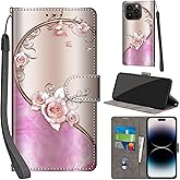 Salanheo Case Wallet for iPhone 15 Pro Max, with [3 Card Slots], Kickstand Magnetic Closure PU Leather Shockproof Protective Flip Cover 6.7", Pink Rose