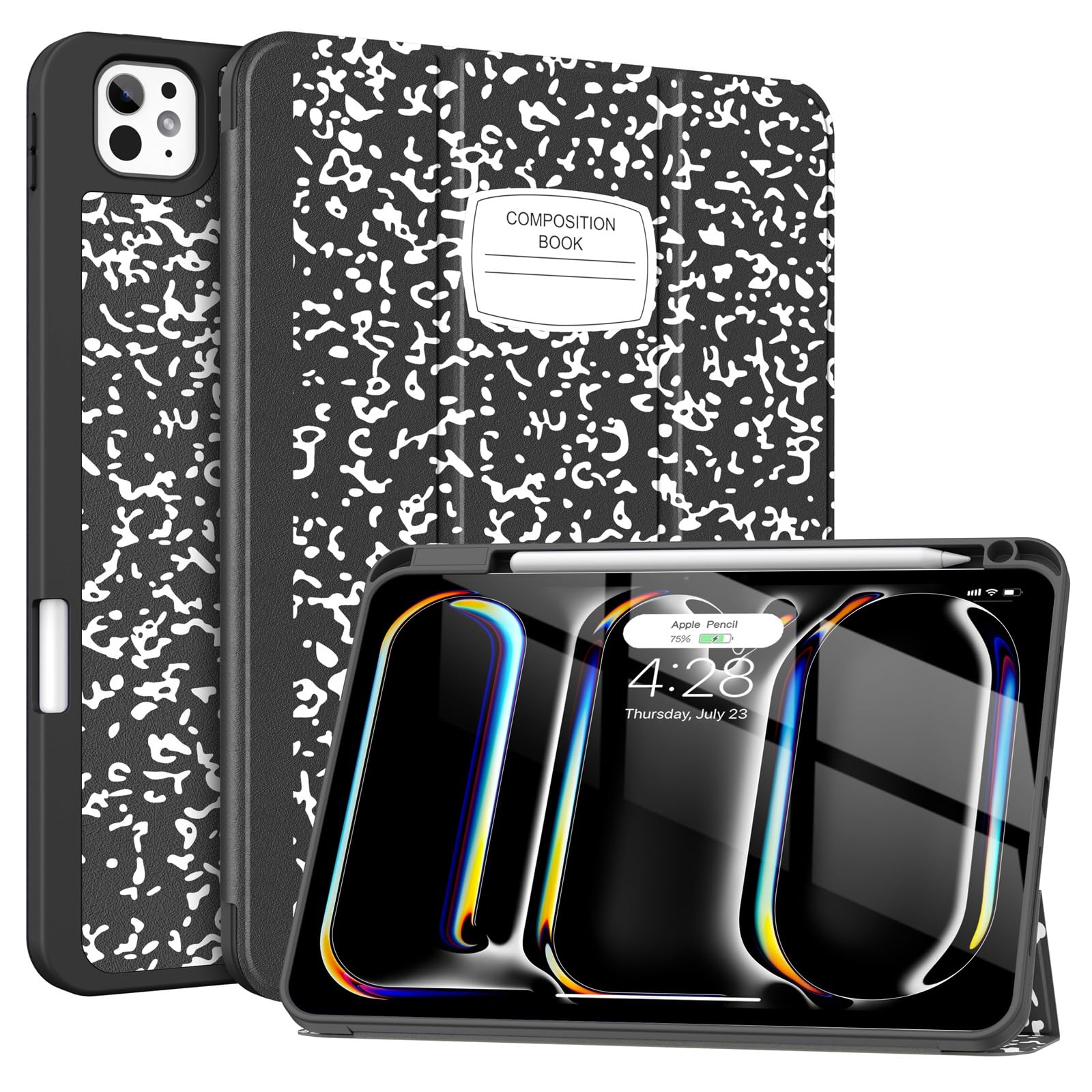 Photo 1 of Soke for New iPad Pro 11 Inch Case (M4) 5th Generation 2024 with Pencil Holder - [Shockproof + Apple Pencil Charging + Auto Wake/Sleep], Soft TPU Back Cover for iPad Pro 11", Book Black