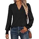 ANRABESS Women's Puff Long Sleeve Shirts V Neck Loose T-Shirts Dressy Casual Work Blouses 2025 Fall Tops Trendy Clothes
