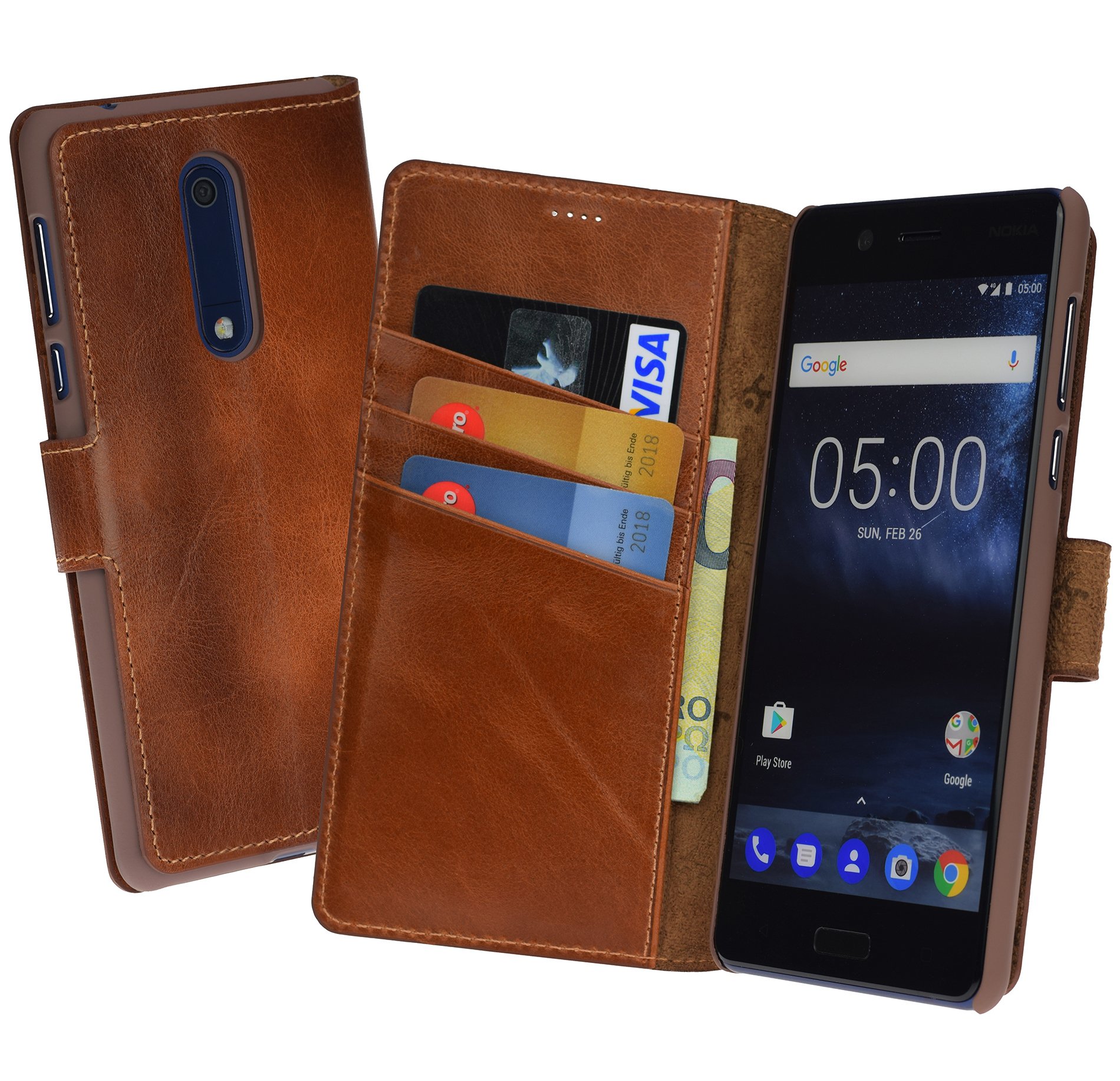 Nokia 5 | (Slim Fit) Leather Book Style Case Leather Mobile Phone Case Cover With Stand And Card Slot