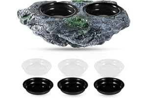 DXOPHIEX Double Bowl Reptile Water Dish Reptile Water Bowl Crested Gecko Food Dish Gecko Feeding Ledge with 6PCS Feeding Cups for Bearded Dragon Crested Gecko Snake and Chameleon