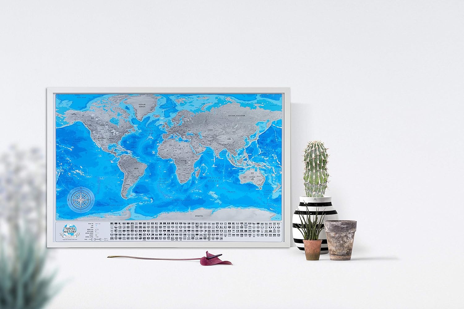 Karten Personalisierte Weltkarte zum Rubbeln mit Rahmen Weltkarte mit