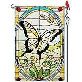 Lorugekyu Spring Butterfly Garden Flag Stained Glass Style Spring Summer Floral Flower Small Flag for Outside Burlap Double Sided Farmland Welcome Yard Lawn Winter Decor 12.5x18"