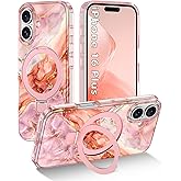 Shecaset for iPhone 16 Plus Case, [Compatible with MagSafe] [Magnetic Invisible Ring Stand], Shockproof Protective Slim Women Girl Case for Apple iPhone 16 Plus 6.7 inch, Pink Gold Marble