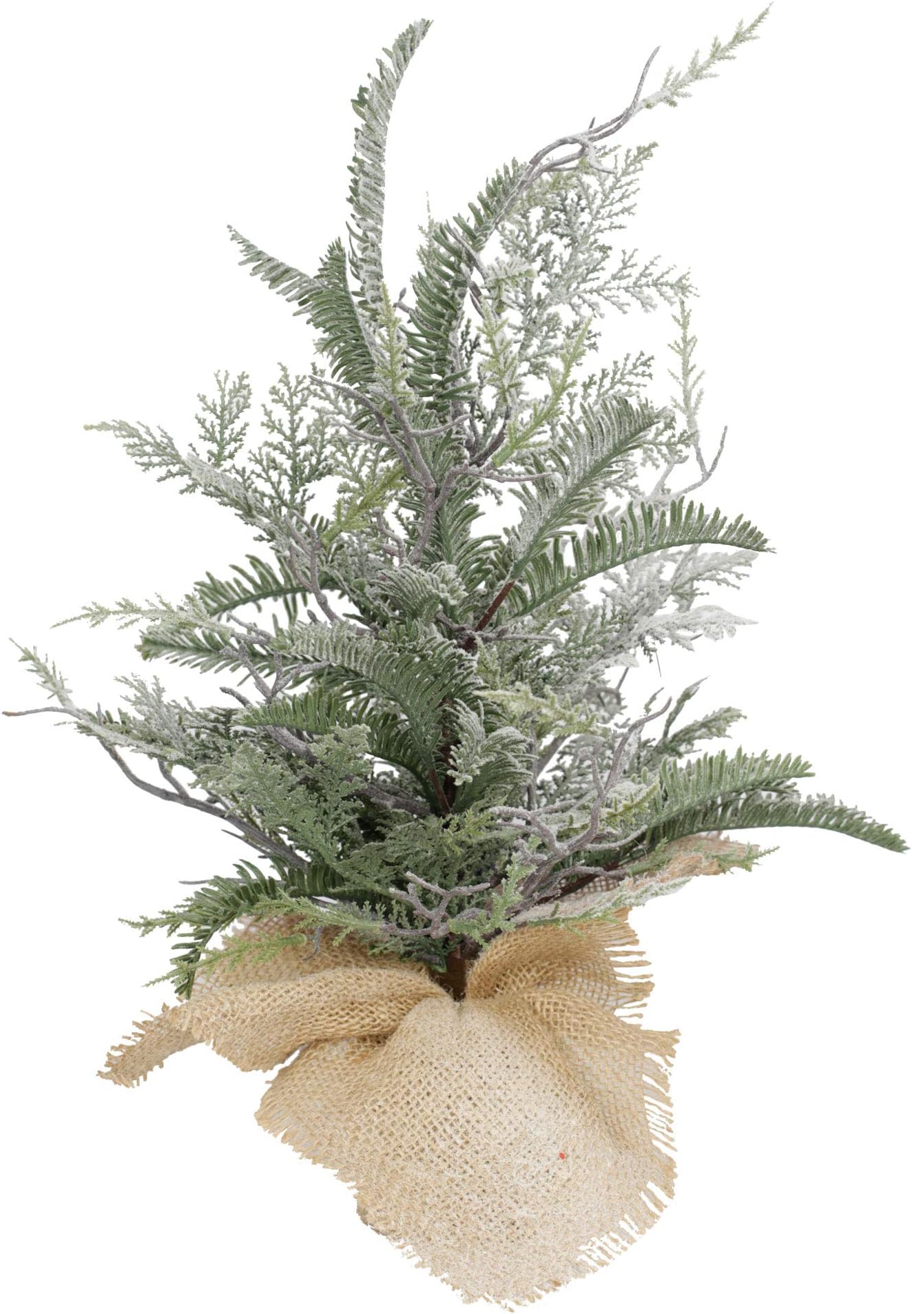 VGIA 18 inch Mini Spray Snow Christmas Trees Artificial Tabletop Christmas Tree Branches Christmas Tree with a Burlap Bag Base