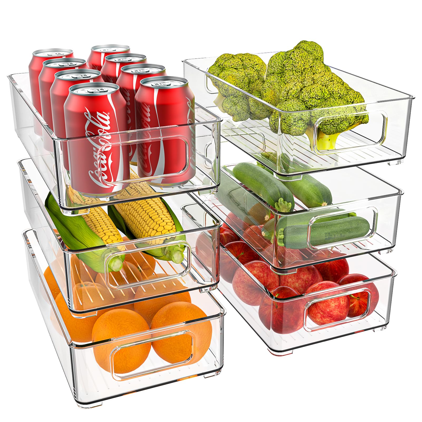 Diwoker Fridge Organiser, Stackable, Storage Box, Kitchen Organiser, Pantry Storage Container, Transparent Container for Fridge, Kitchens, Cabinets (Pack of 6)