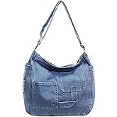 YANPLS Denim Hobo Tote Bag for Women Blue Large Jean Casual Shoulder Purse Crossbody Handbag