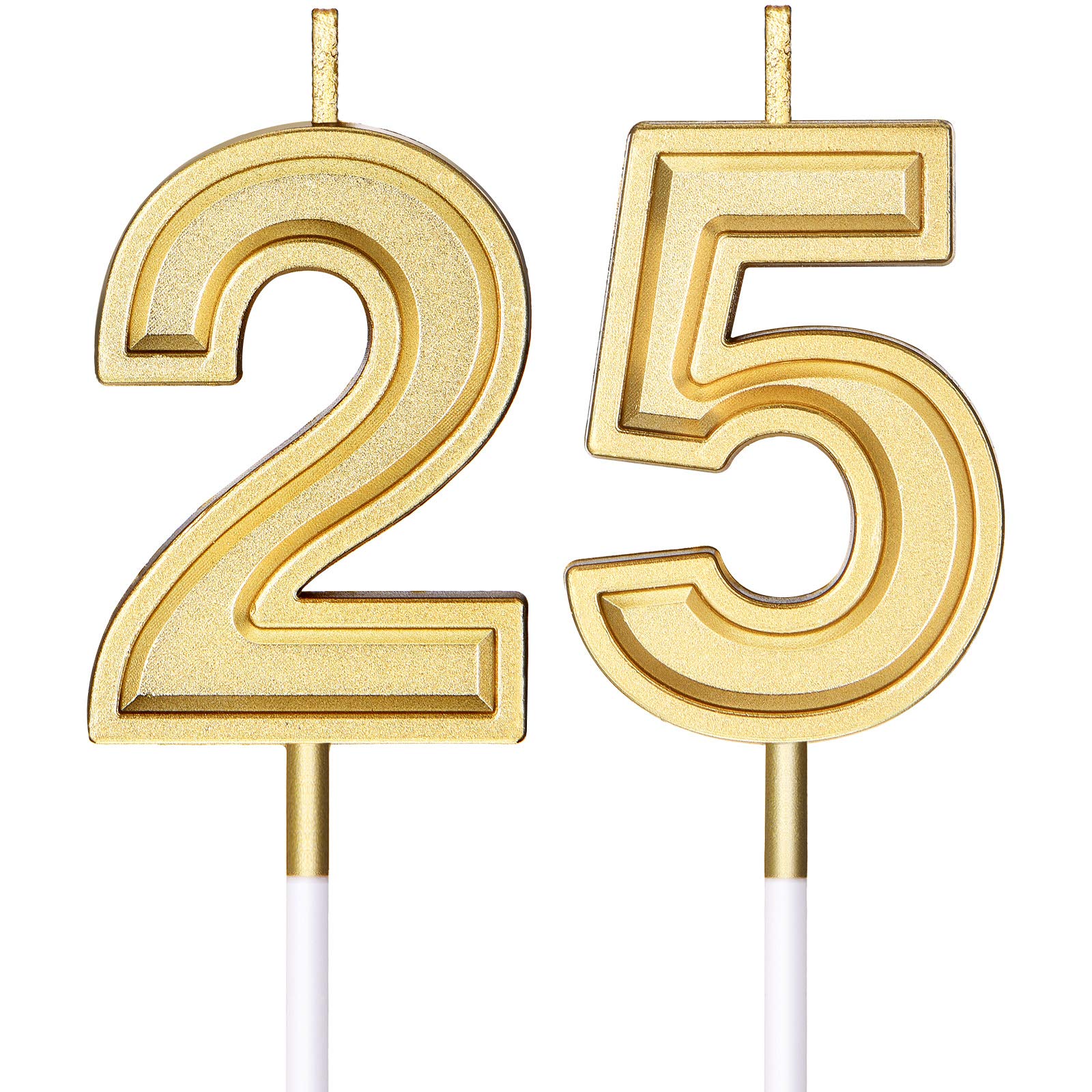 25th Birthday Candles Cake Numeral Candles Happy Birthday Cake Candles Topper Decoration for Birthday Wedding Anniversary Celebration Favor, Gold