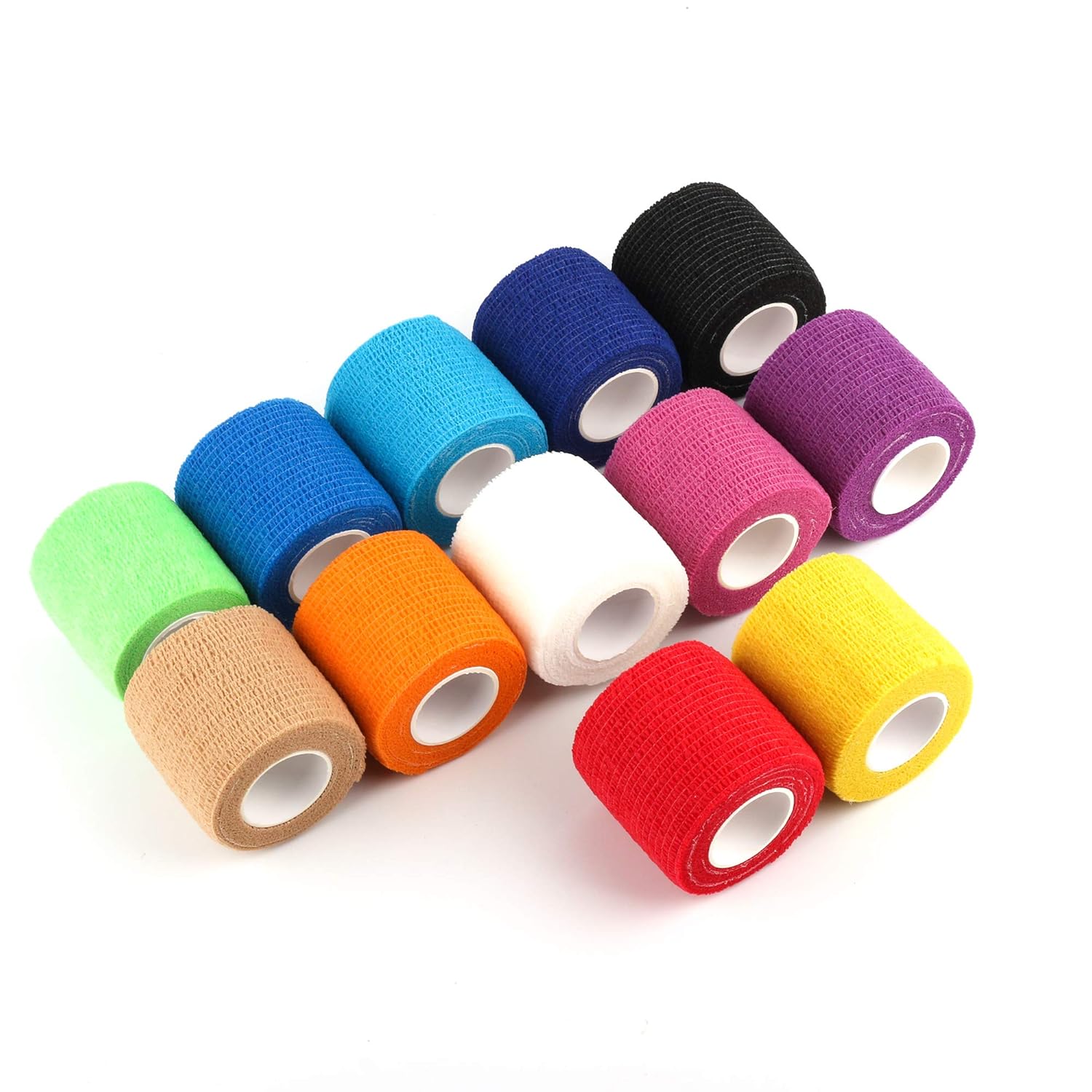 Self Adherent Cohesive Wrap Bandages 2 Inches X 5 Yards, 12 Count, First Aid Tape, Elastic Self Adhesive Tape, Athletic, Sports wrap Tape, Bandage Wrap for Sports, Wrist, Ankle (Rainbow Color) : Beauty