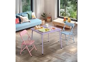Homy Casa Kids Folding Table Set Vibrant Colors Space-Saving Child-Sized Fun Furniture 3-Piece for 2 Person