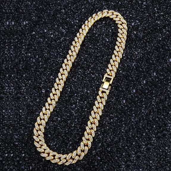 Bilim Cuban Men's Chain, Fake Diamond Jewelry, Fake Gold Plated Ladies