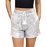 UOIGHF Women's Sequins Sparkly Straight Leg Glitter Party Shorts Hot Pants Black