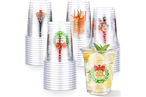 ZZHXKJHKY 48 PCS 12 oz Merry Christmas Party Cups - Clear Plastic Disposable Drinkware for Beer, Beverage, Ice Cream, Snacks, Bubble Tea - Party Supply Decorations