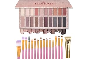 UCANBEMAKEUP UCANBE 20 Colors Eyeshadow Palette +15Pcs Brushes Set + Eye Shadow Primer All in One Makeup Kit - Highly Pigmented Matte Shimmer Glitter Long Lasting Blendable Neutral Makeup Pallet