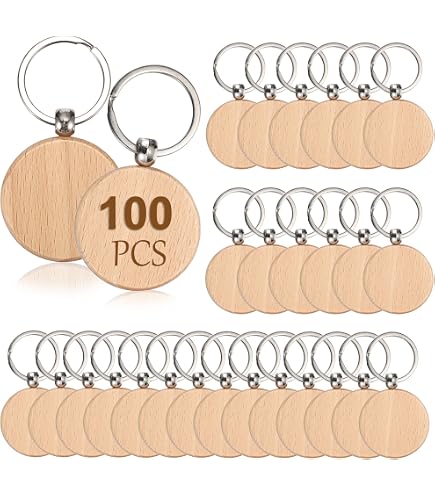 Set De 100 Llaveros De Madera En Blanco + 5 Lápices De Colores + Caja Transparente – Kit DIY Para Manualidades Y Regalos Personalizados