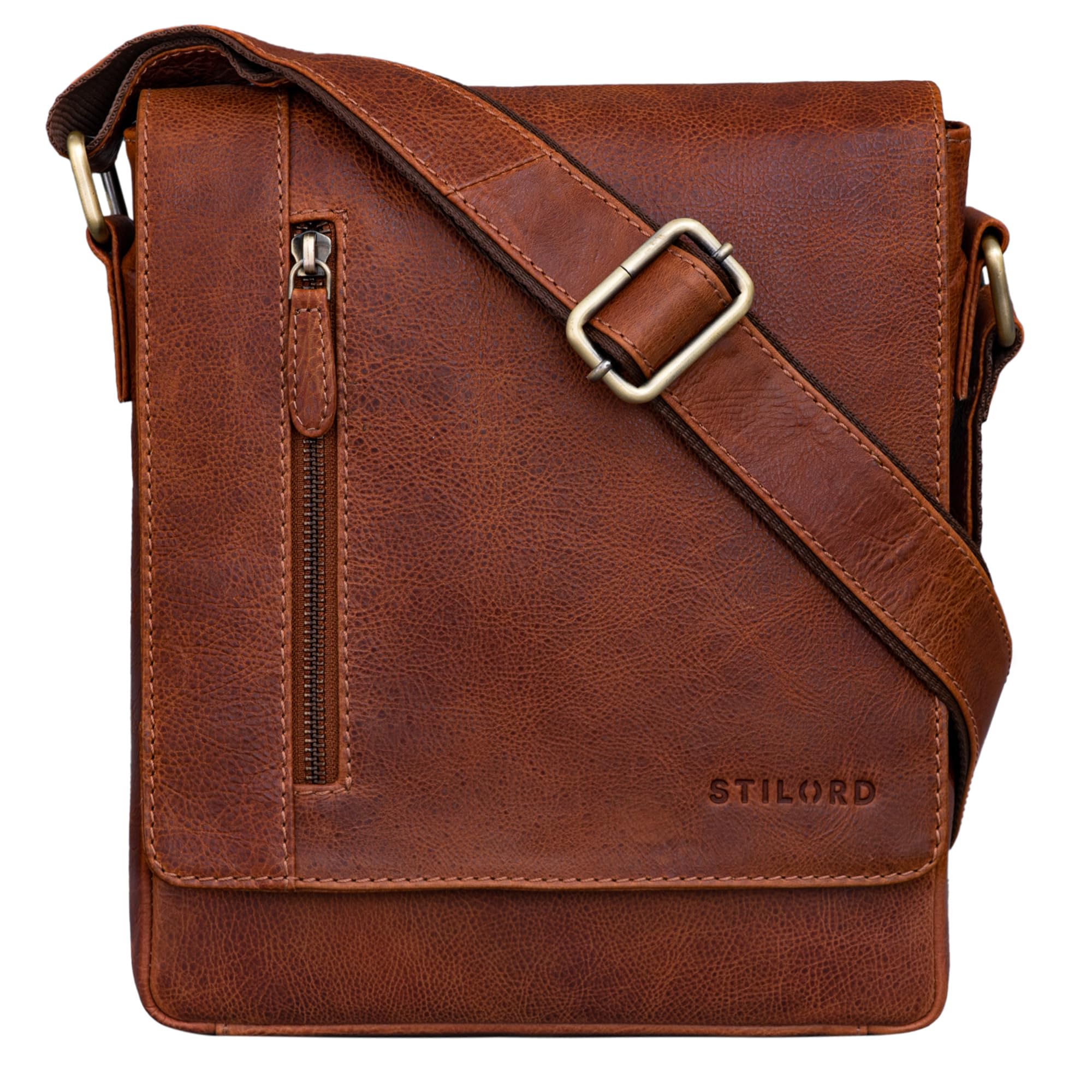STILORD "Easton" Flap Over Leather Bag Vintage Messenger Bag for 10,1 Inch Tablet Cross Body Shoulder Bag DIN A5 in Genuine Leather Colour:Arona - Brown