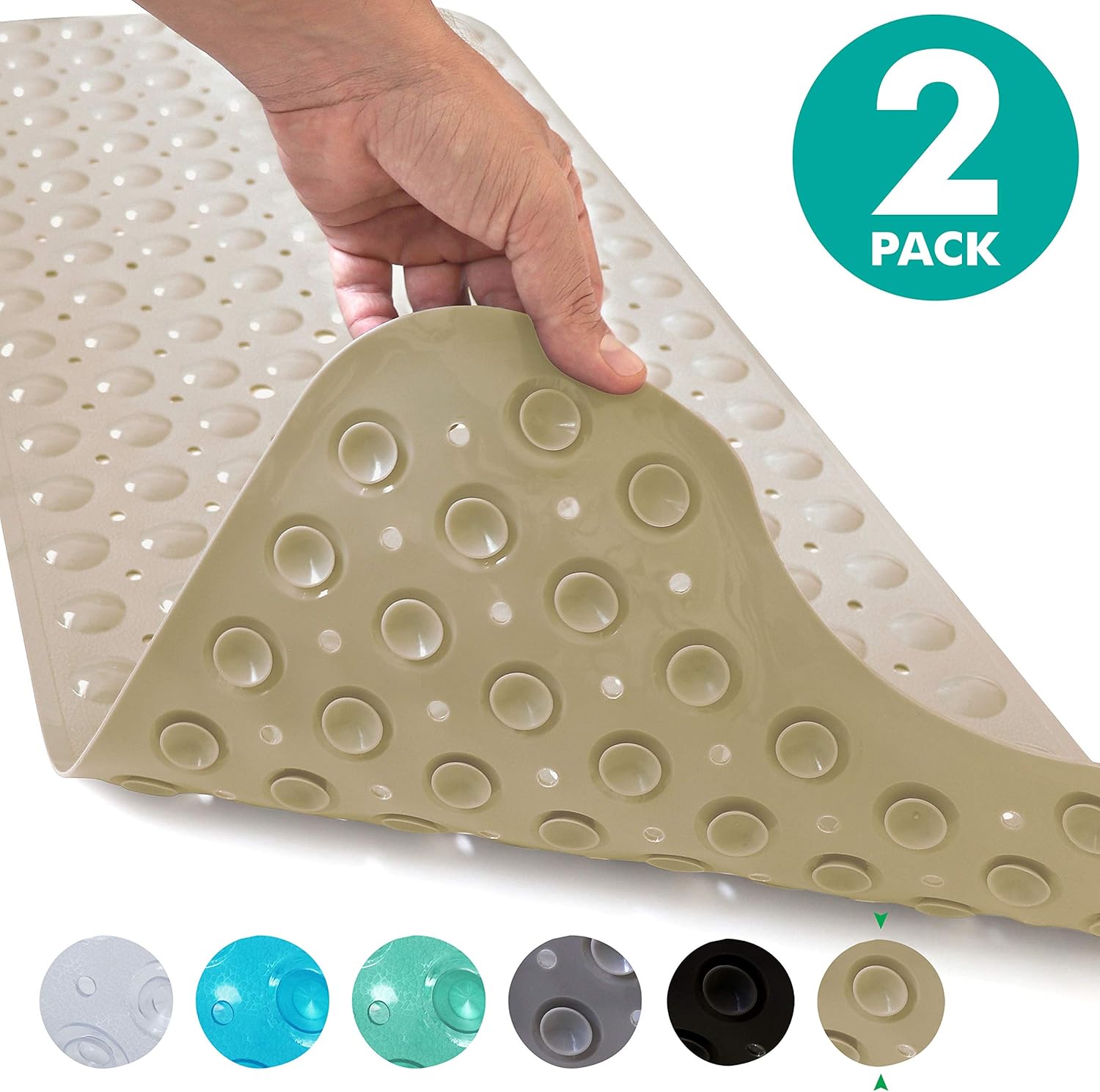 Sierra Concepts 2-Pack Bath, Shower, Tub Mat Clear (39x16) Non Slip, Mildew Resistant, Machine Washable, Antibacterial, BPA, Phthalate Free, Bathtub Mats - Drain Holes, Suction Cups, XL Rectangle Size: Home & Kitchen