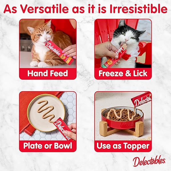 DELECTABLES SQUEEZE UP VARIETY PACK, CREAMY SQUEEZABLE PUREE, LICKABLE WET CAT TREATS, GRAIN FREE, NO ADDED FILLERS, NO BY-PRODUCTS, NO ADDED PRESERVATIVES, 0.5 OUNCES TUBE, 24 TUBES TOTAL