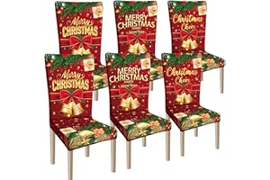 Ganeen 6 Pcs Christmas Chair Covers Merry Christmas Chair Back Cover Stretch Christmas Seat Cover Washable Xmas Dining Chair Protector Slipcover for Dining Room Kitchen Holiday Party(Novelty Style)
