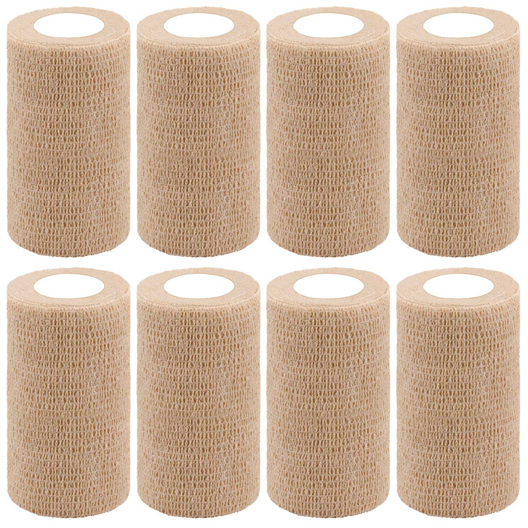 BQTQ 8 Rolls Cohesive Bandage 4 Inch Self Adherent Sport Wrap Tape Stretch Bandage Wrap Athletic Tape for Human and Animals Ankle Sprains Swelling, Beige