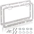 2 Pack Bling Car License Plate Frames for Women and Men,Sparkly Diamond License Plate Cover, Glitter Rhinestone Car License P