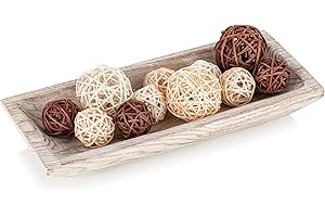 Hanobe Decorative Wood Dough Bowl: Long Wooden Bowl for Entry Way Table Home Decor - Coffee Table Decor for Living Room - Dining Table Centerpiece Decor, White