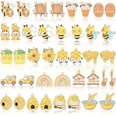 MARFOREVER 40Pcs/20 Pairs Bee Charms for Jewelry Making Gifts | Assorted Honeycomb Honeybee Charms, Bee Enamel Charms Pendants, Necklace Bracelet Keychains Making, DIY Crafts Supplies