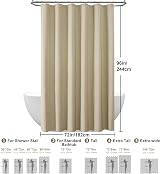 Shower Curtain Linen Fabric 182 x 244cm Taupe with Metal Hooks view 6