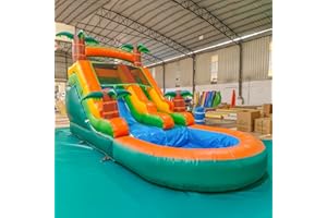 INFLANTTEBLE 21FT Commercial Grade Inflatable Water Slides for Kids Adults, Solid PVC Heavy Duty Big Backyard Waterslide W/Airtight Splash Water Pool, Tropical Outdoor Slide Park, 950w Blower, 21x9x12ft