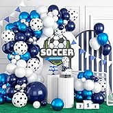 Soccer Balloon Arch Kit,Royal Blue Silver White Metallic Silver Football Balloons for Boy Soccer Birthday Party Decorations Baby Shower Wedding Anniversary Graduation Sport Themed Party Supplies