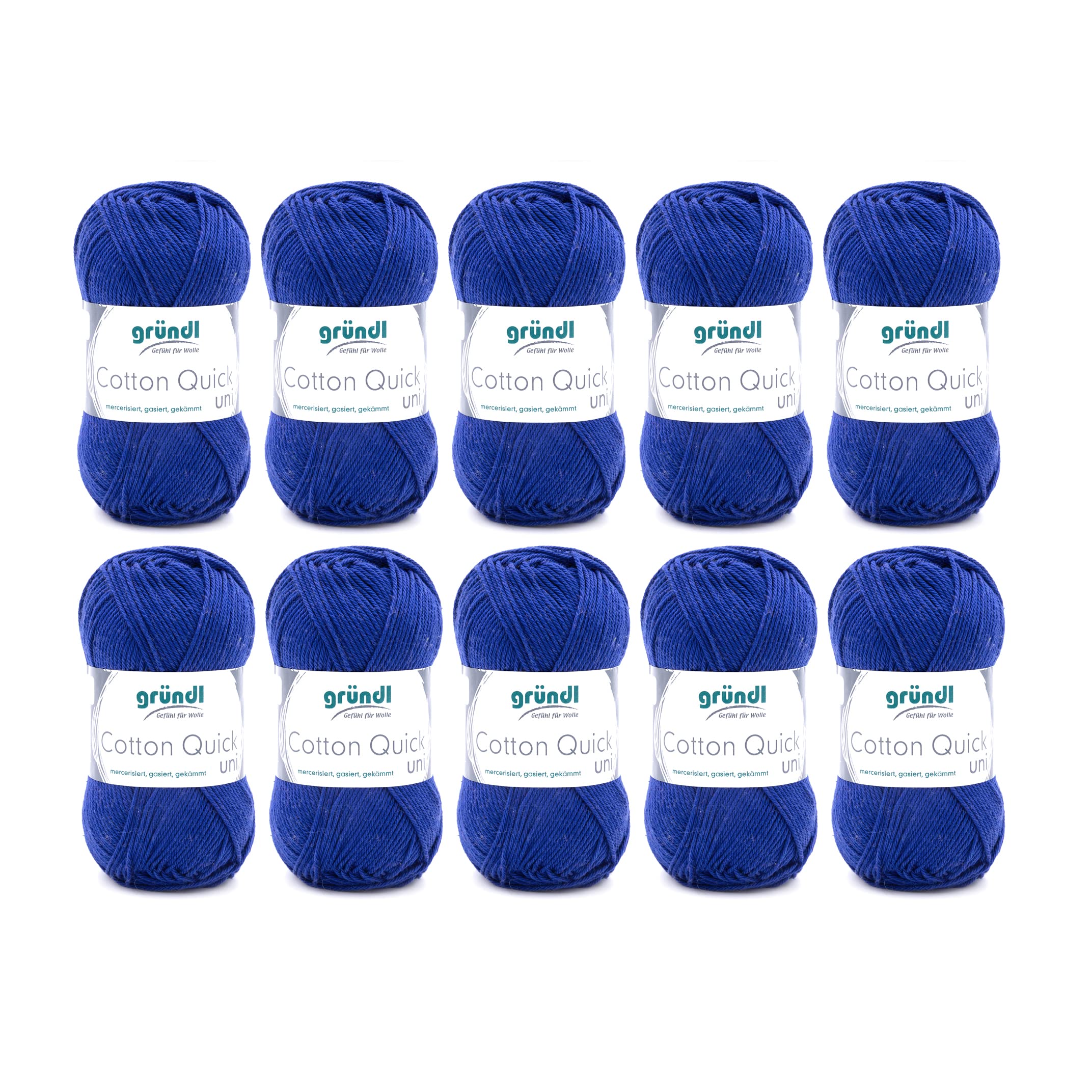Gründl Cotton Quick Plain 10 Balls of 50g (Heavy Duty and Long Lasting Wool Easy Care Washable 100% Cotton Yarn 50g/125m Needle Size 3-4 10 x 50g) Navy Blue