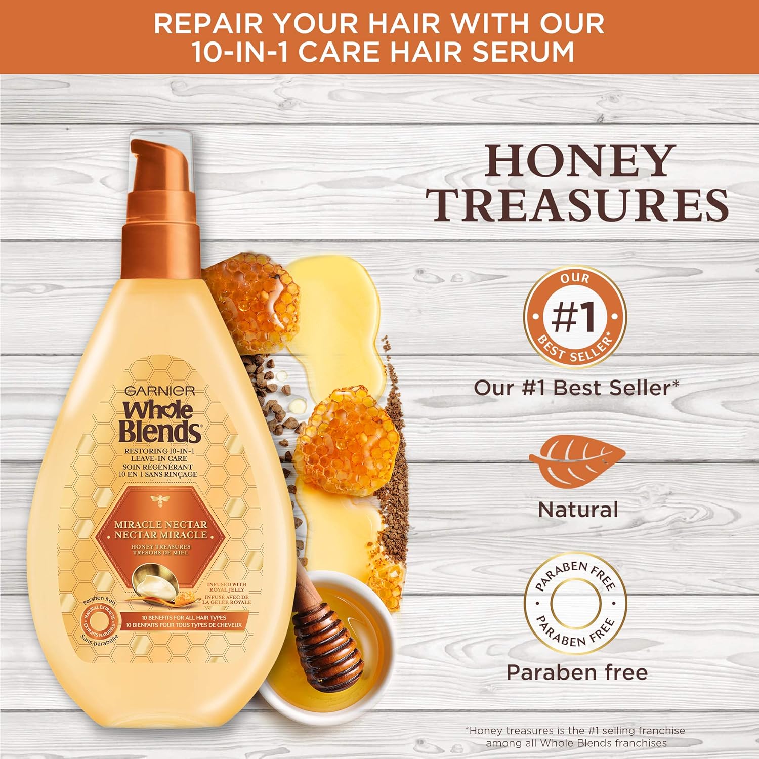 Amazon Com Garnier Hair Care Whole Blends Leave In Miracle Nectar Honey Treasures Leave In Treatment 5 Ounces Beauty