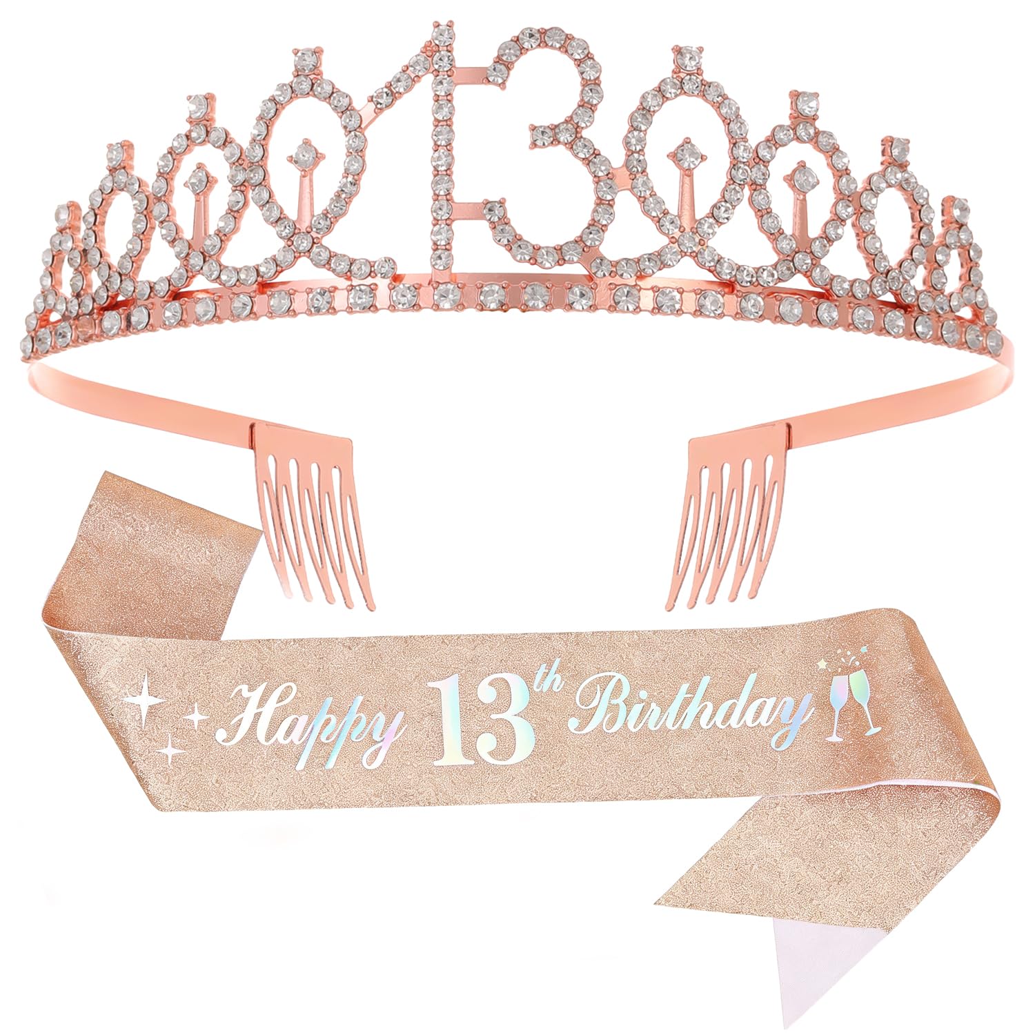 13th Birthday Decor for Girl,"Happy 13th Birthday" Sash & Crown for Party Favor Supplies