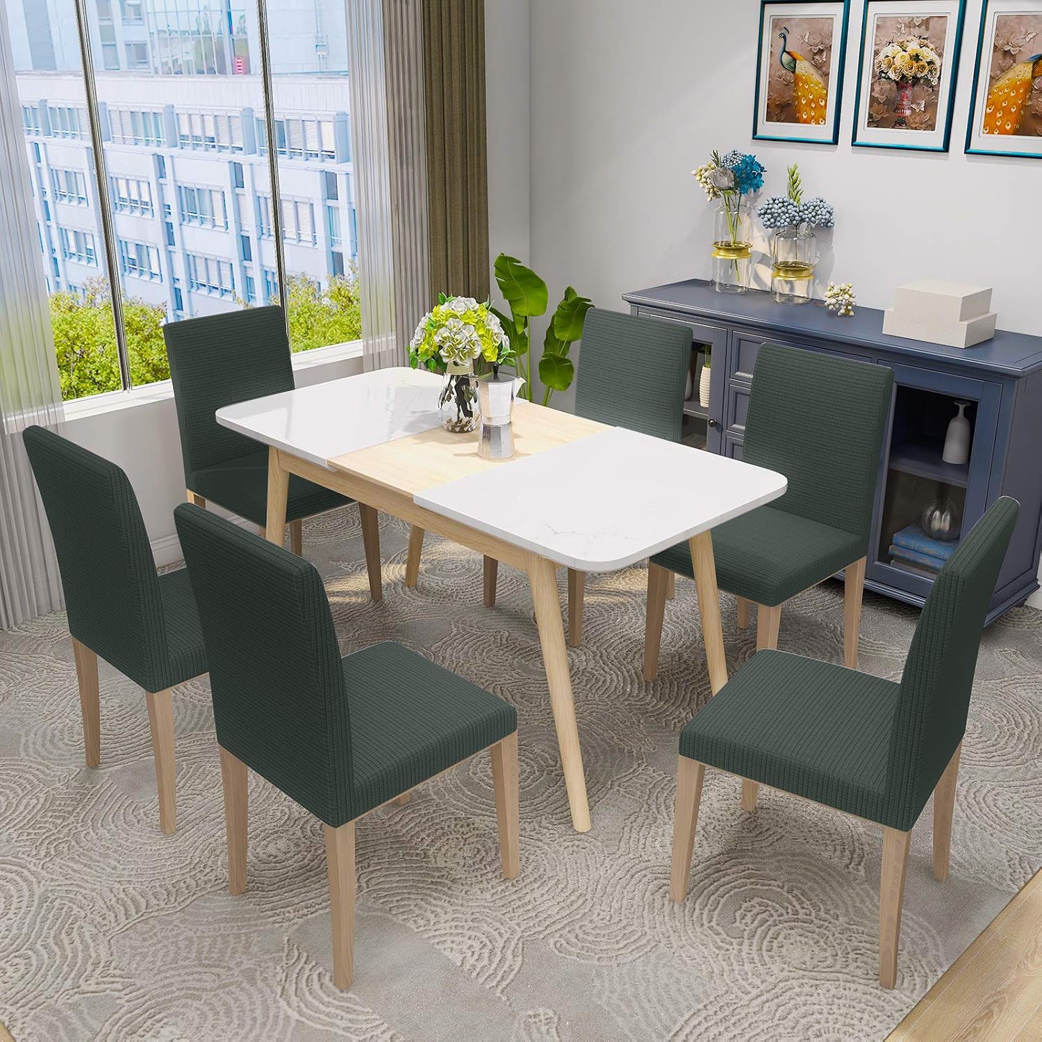 MAXIJIN Super Stretch Dining Room Chair Cover Jacquard Spandex Dining Parsons Chair Slipcover Removable Chair Protector Covers for Dining Room,Hotel,Kitchen,Ceremony (Pea Green - Image 3