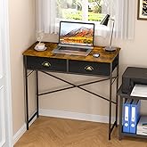 DAOUTIME Small Writing Desk for Kids Bedroom, 31.5 Inch Computer Desk for Small Spaces, Simple Desk with 2 Fabric Drawers for Home Office, Dorm, Living Room, Home Study Table, Rustic Brown