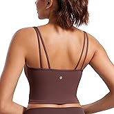 CRZ YOGA Butterluxe-Light Womens V Neck Longline Sports Bra - Spaghetti Straps Workout Crop Top Padded Yoga Cami