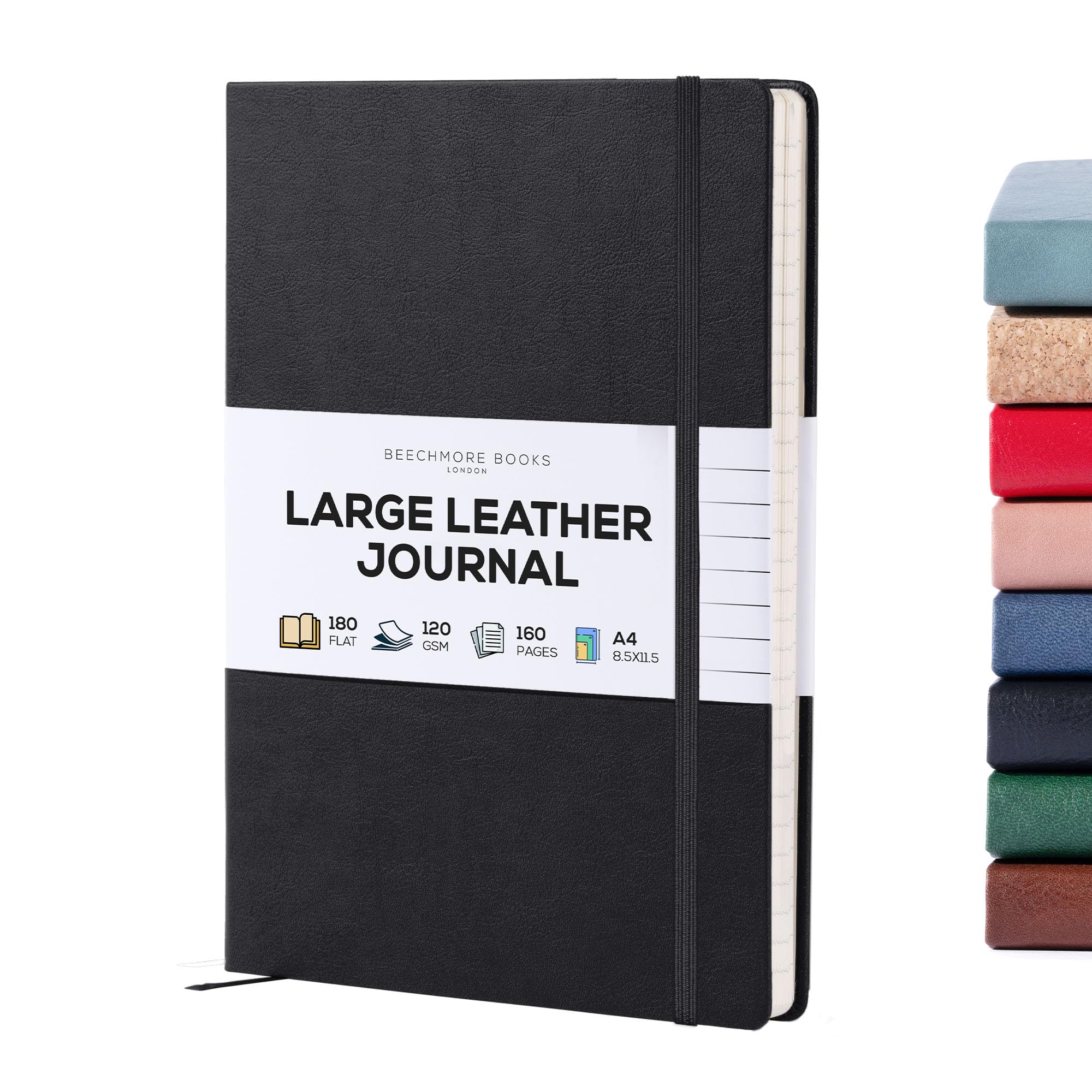 Beechmore Books Lined Journal Notebook, 8.5 x 11.5 inch, A4 160 Lined Pages, Hardcover Leather Journals for Women, Men, Writing and Notebooks for Work - 120 GSM Thick Paper, Gifts Box Included